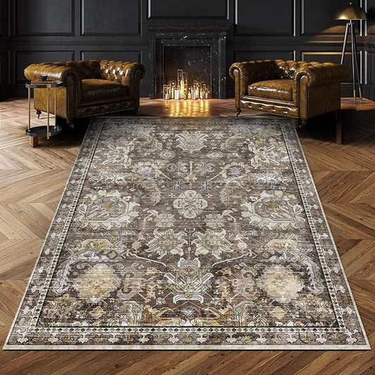 RUGSURE Washable Area Rugs - Perfect for Living Room, Bedroom, Kids Room, Nursery - Stain & Water Resistant Non-Slip, Pet & Child Friendly, Vintage Tribal Area Rugs (Ivory, 3' x 5 ')