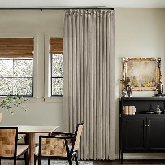 Extra Wide Curtains 90 Inches Long 60 Inch Width for Living Room Bedroom Light Filtering Semi Sheer Farmhouse Pleated Curtain Hooks Rings for Patio Sliding Door Large Window Burlywood Taupe 1 Panel