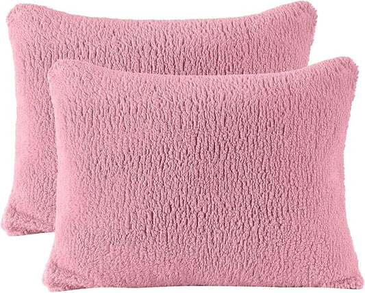 Reafort Ultra Soft Sherpa Pillowcases Pillow Covers Standard Size 20"x26" Pack of 2 with Zipper Closure (Pink, 20”x26” Standard Sham)