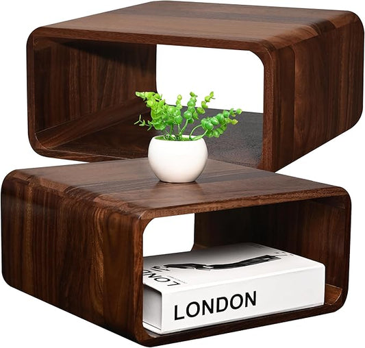 Wooden Cube Storage Stackable Organizer, Bookcase for Bedroom, Livingroom, Dormroom, Home Office, Studyroom, Home Decor and Contemporary Spaces (Walnut | Pack of 2)