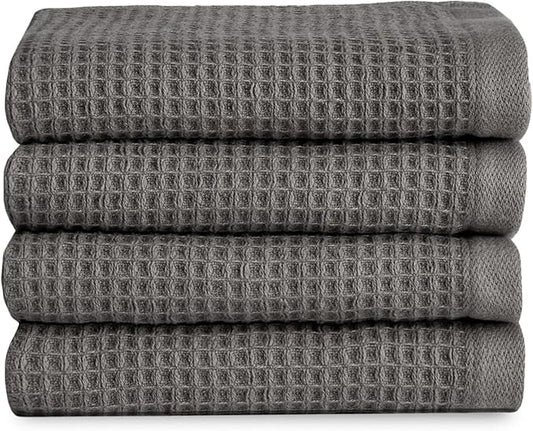 Cozy Earth Waffle Washcloths - 60% Cotton 40% Viscose from Bamboo Washcloths 13 x 13 Inches - Soft & Absorbent Terry, Reversible Mini Textured Waffle & Weave Pattern - 4 Pack