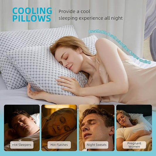 SAPHREAS Cooling Bed Pillows Queen for Sleeping, Luxury Hotel Shredded Memory Foam Pillows for Back Side Stomach Sleepers, Cool Firm Pillow for Neck Support