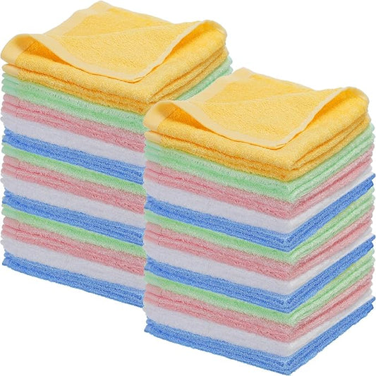 Newwiee 40 Pcs Wash Cloth Bulk Cotton Bath Hand Face Washcloths Soft Quick Drying Towel for Women Bathroom Washing Body Viscose Fiber Multipurpose Fingertip Rags(Vivid Color,12 x 12 Inch)