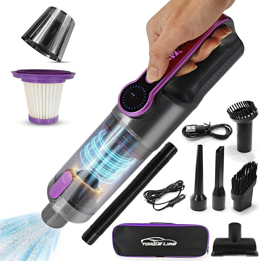 HyperVac 2-in-1 Handheld Portable Car Vacuum Cleaner & Blower, 18500Pa Suction, Corded/Cordless Air Duster with LED Light, Flexible Hoses, USB-C Fast Charge – Ideal for Home, Office & Pets(2025 Model)