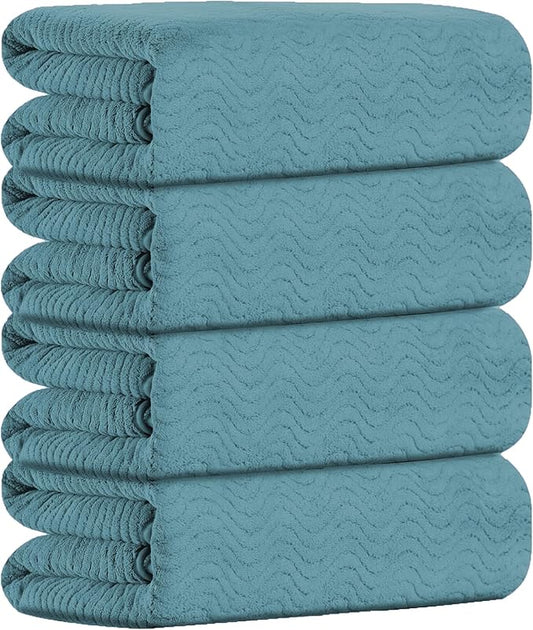 Turquoise Bath Towels Set of 4, Oversized Towels Large 35x70 Inch Shower Bathroom Towels Highly Absorbent Quick Dry Towel Textured Soft Bath Sheet Towels Set for Bathroom Hotel SPA Fitness Camping