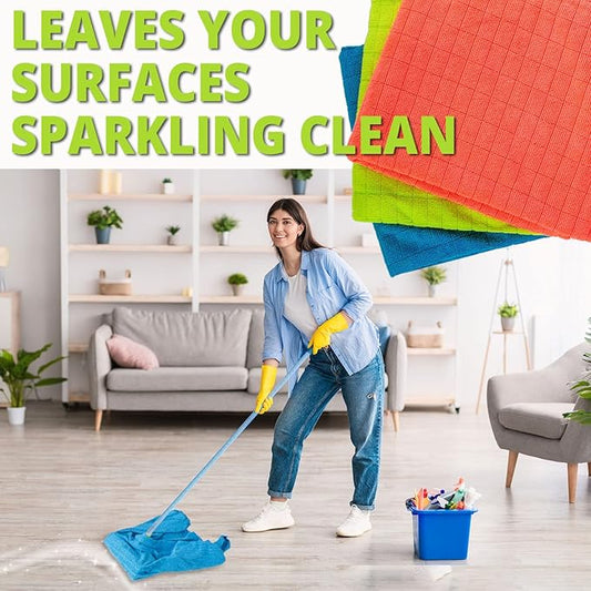 HELOMOR 3 Extra Large Floor Microfiber Cleaning Clothes, 30"x18" for Squeegee Mop, Multi-Purpose Color Rags, Reusable for House Floor Kitchen Car Window Highly Absorbent, Lint and Streak Free