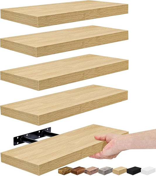 Sorbus Floating Shelves for Wall, Bathroom Shelves Wall Mounted for Kitchen, Bedroom, Living Room, Bathroom Storage, Over Toilet, Hanging Book Shelf for Wall Home Decor (Maple Wood, 5 Pack)