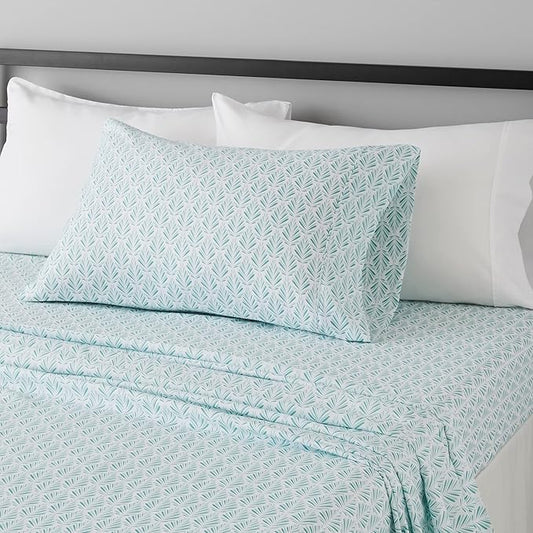Amazon Basics Lightweight Super Soft Easy Care Wrinkle Free Microfiber 3 Piece Bed Sheet Set with 14-Inch Deep Pockets, Twin, Aqua Fern, Floral, Kids, Men & Women Bedding AmazonBasics