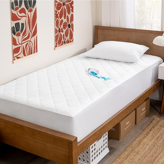 Bare Home Twin Waterproof Quilted Mattress Protector - Cooling Mattress Pad - Protect Against Spills - Easy Wash - Elastic Cover - Dorm Essentials - Stretchy - Fits up to 15 Inches Deep (Twin)
