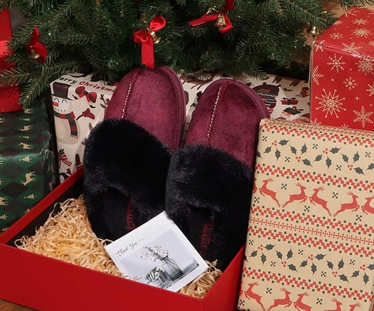 KuaiLu Womens Fluff Dual Memory Foam Slippers Ladies Cozy Arch Support Warm Scuff Slippers Slip on Comfy Winter House Shoes with Non-Slip Indoor Outdoor Hard Sole