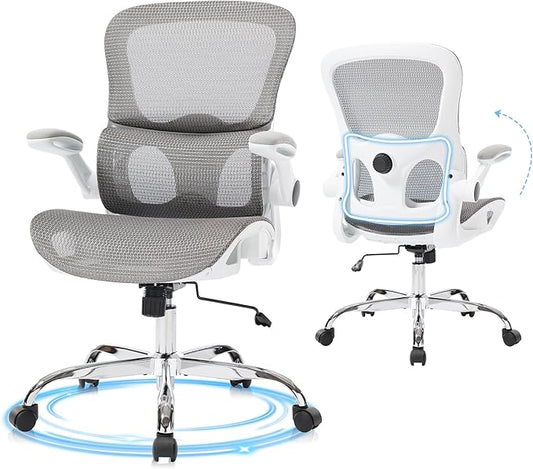 Office Chair, Ergonomic Desk Chair with Adjustable High Back 2D Lumbar Support Flip-up Armrests, Executive Breathable Mesh Comfy Swivel Rolling Computer Task Chair for Home Office Study Work Gaming