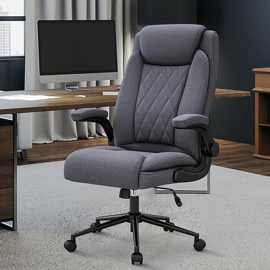 ralex-chair Big and Tall Office Chair -500 lb Heavy Duty Office Chair for Big Man, Fabric High Back Executive Office Desk Chair with 120° Tilt Rock,Computer Desk Chair with flip up arm - Grey