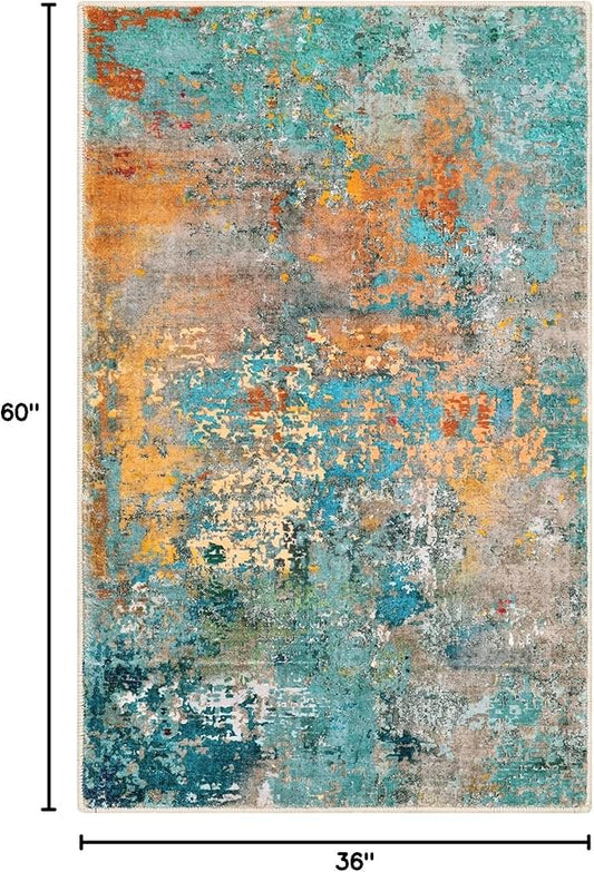 Lahome Modern Abstract Area Rug - 3x5 Soft Rug for Bedroom Non Slip Living Room Mat, Machine Washable Contemporary Throw Carpet for Office Front Door Entrance Way Kitchen Playroom, Rosy Clouds