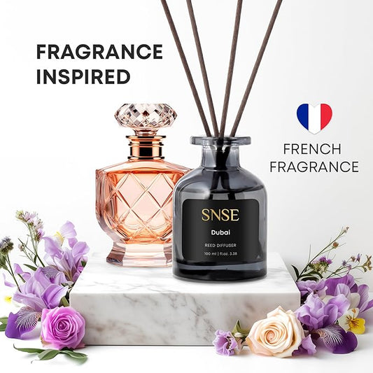 SNSE Dubai Perfumed Reed Diffuser Set - Premium Reed Diffusers for Home with Diffuser Reeds, Luxurious Gift Aroma, Sophisticated Scent, Ideal for Relaxation, Elegant Home Fragrance