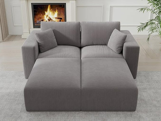 Modular Sleeper Sofa Bed Modern Sectional Couches for Living Room - 79" Boneless Cloud Couch - No Assembly Required Grey Corduroy Convertible Sponge Compression Sofas with Chaise for Home House