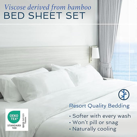 Hotel Sheets Direct 4 Piece Bed Sheet Set California King, 100% Viscose Derived from Bamboo Sheets Set with 2 Pillowcases, Cooling & Breathable Luxury Bedding, Moisture-Wicking & Silky Soft, Navy Blue