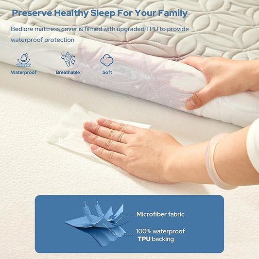 BEDLORE Waterproof Mattress Protector, Full Size Mattress Pad with Deep Pocket 6"-15" Depth, Soft Dirt-Proof Double Bed Mattress Cover for Bedroom, College Dorm, Hotel (Light Gray)