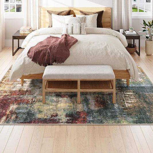 Lahome Modern Abstract Area Rug 6x9 Rugs for Living Room, Washable Bedroom Rug Aesthetic Low Pile Non Slip, Red Soft Indoor Contemporary Carpet for Dining Room Table Apartment