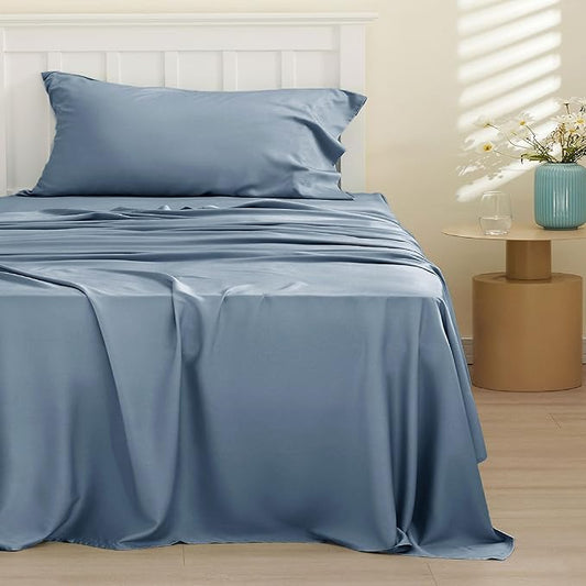 Bedsure Cooling Sheets Twin, Rayon Derived from Bamboo, Breathable & Soft Twin Sheets Set, Deep Pocket Up to 16 Inches, Hotel Luxury Silky Bedding for Hot Sleepers, Dusty Blue