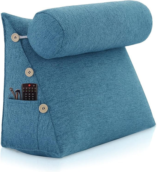 Bed Wedge Reading Pillow, Adjustable Reading Throw Cushion Triangular Pillow Wedge Couch Pillow for Lumbar Neck Back Support Pillow with Removable Linen Cover
