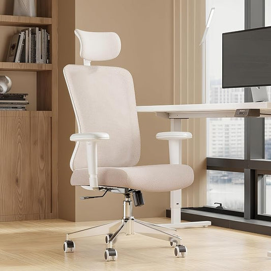Ergonomic Office Chair, Mesh Desk Chair with Adjustable Headrest and 2D Armrest,Computer Chairs with Lumbar Support, Big and Tall Office Chair 400lbs, Large (01khaki)