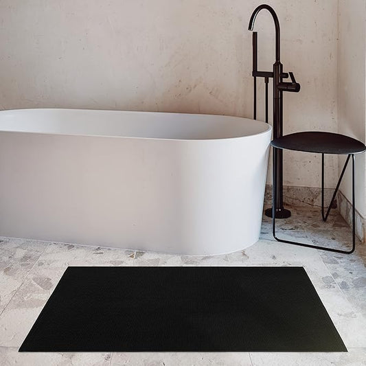 Cotton Paradise 100% Cotton Non Slip Bath Mats for Bathroom, 20x34 inch Soft Absorbent Quick Dry Machine Washable Floor Bath Mat, Black Bath Rug