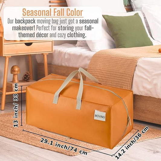 VENO 4 Pack Moving Bags w/Backpack Straps, Heavy Duty, Moving Boxes Alternative, Packing Supplies, Large Storage Totes for Dorm Room Essentials with Zipper (Seasonal Autumn Orange, 4 Pack)