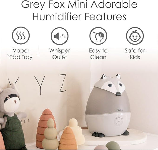 Crane Ultrasonic Cool Mist Animal Humidifier for Kids' Bedroom & Nursery, Adjustable 0.5 Gallon, Auto Shut-Off Silver Fox 0.5 Gallon Grey