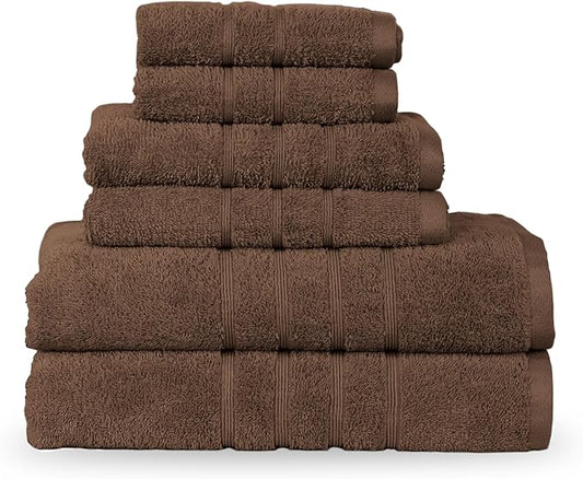 Martex 6-Piece Towel Set – Ultimate Performance – 100% Cotton – 2 Bath Towels – 2 Hand Towels – 2 Wash Cloths – Versatile – Low-Linting – Supersoft & Absorbent Bathroom Set – Easy Care – Chocolate