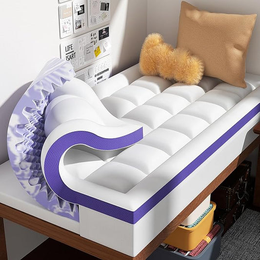 Dual Layer Memory Foam Twin XL Mattress Topper - 2 Inch Gel Egg Crate Foam and 2 Inch Cooling Pillow Top Cover Rayon, Twin Extra Long College Dorm Support