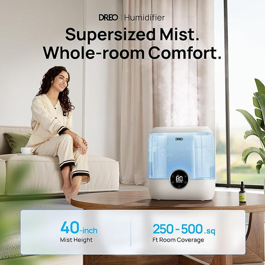 Dreo 6L Top Fill Humidifiers for Bedroom, 60H Runtime 28 dB Quiet Supersized Cool Mist Air Humidifiers for Large Room, Baby Nursery, Plant, Indoor, Night Light, Easy to Clean, Precise Humidity Control