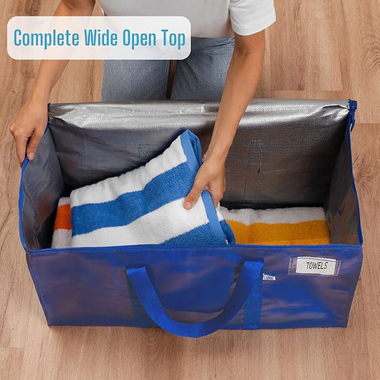 VENO 6 Pack Moving Bags, Upgraded Heavy Duty, Moving Boxes Alternative, Packing Storage Supplies for Dorm Room Essentials with Zipper for Clothes, Large Totes for Packaging (Blue, 6 Pack)