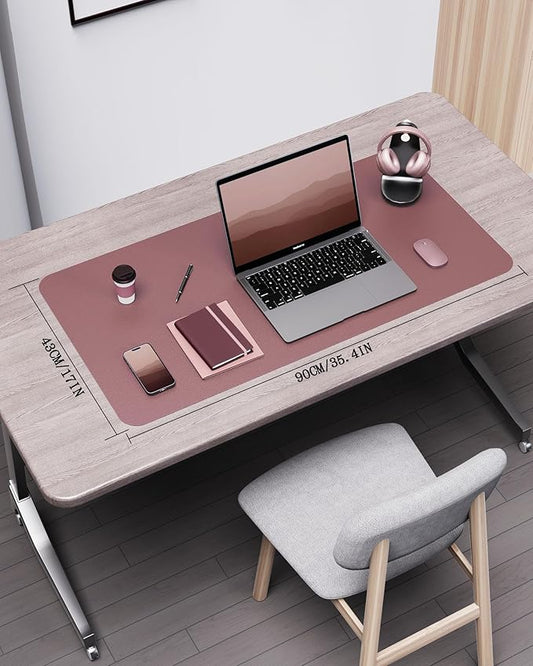 YSAGi Double-Sided Desk Mat, Eco Cork & Leather Desk Protector, Large Mouse Pad & Writing Pad for Office & Home (35.4"x17", Cork + Dark Pink)