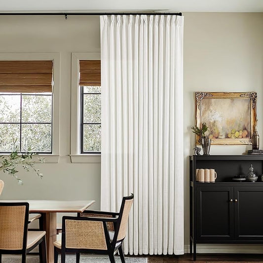 86 Inch Pinch Pleated Linen Curtains 2 Panels for Living Room Bedroom Memory Training Shaped Semi Sheer Pleat Drapes with Hooks Rings Light Filtering Window Curtain 40x86 Beige White