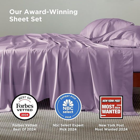 Bedsure King Size Sheets Set, Cooling Sheets for Hot Sleepers, Rayon Derived from Bamboo, Breathable & Soft, Deep Pocket Up to 16 Inches, Hotel Luxury Silky Bedding, Lilac