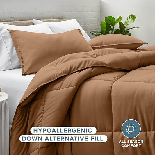 Bare Home Comforter Set - Queen Size - Ultra-Soft - Goose Down Alternative - Premium 1800 Series - All Season Warmth (Queen, Caramel)