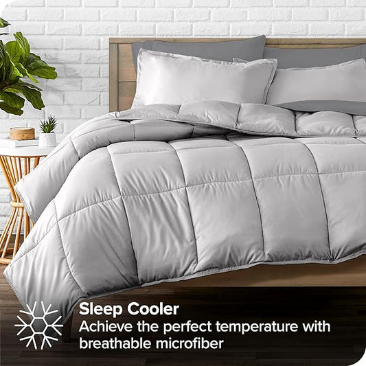 Bare Home Bed-in-A-Bag 7 Piece Comforter & Sheet Set - Full - Goose Down Alternative - Ultra-Soft 1800 Premium Bedding Set (Full, Light Grey/Grey)