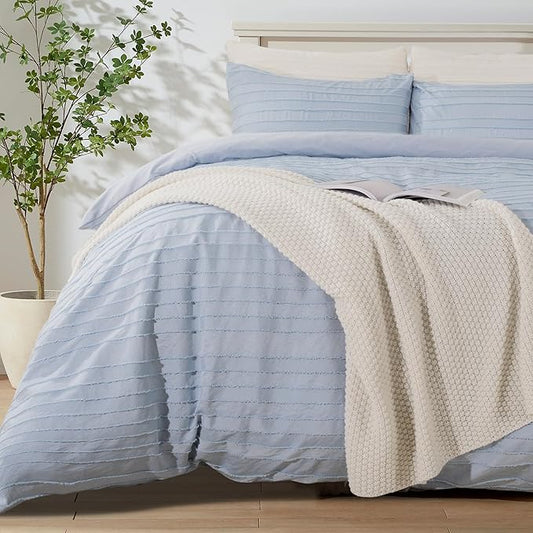 NEXHOME PRO Duvet Cover King Size, Blue 3 Pieces Boho Tufted Duvet Cover Set, Soft and Lightweight Microfiber Comforter Cover Set for All Season (Blue King, 104 x 90)-No Comforter