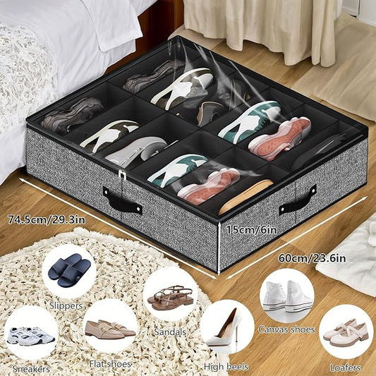 homyfort Under Bed Shoe Storage Organizer for Closet Fits 24 Pairs-Sturdy Underbed Shoe Storage Box Bins,Set of 2 (Linen-like Black)
