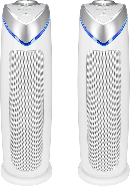 GermGuardian Air Purifier with HEPA 13 Filter, Removes 99.97% of Pollutants, Covers 743 Sq. Foot Room in 1 Hour, UV-C Light Helps Reduce Germs, 22 Inch, 2-Pack, White, AC4825W2PK