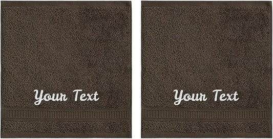 Personalized Towels, Luxury Turkish Genuine Cotton Monogrammed Towel Washcloths for Bathroom, Kitchen, Hotel, Spa, Gym & College Dorm, 2 Pack Washcloth Set for Body & Face, Baby and Adults, Dark Brown