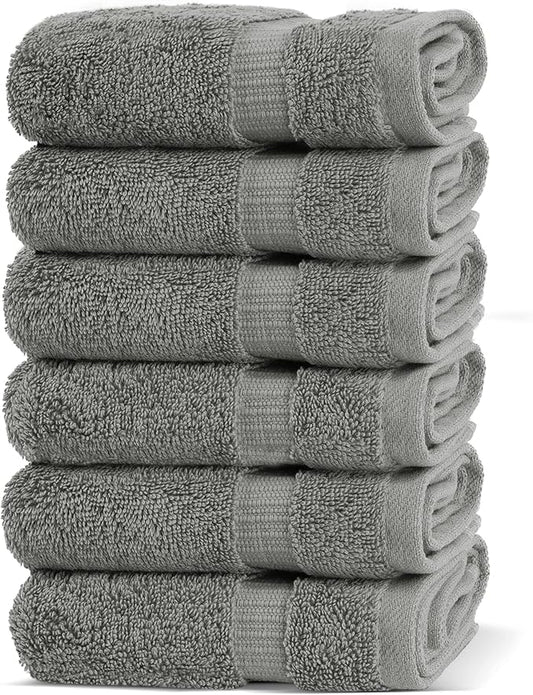 Chakir Turkish Linens 100% Cotton Premium Turkish Towels for Bathroom | 13'' x 13'' (6-Piece Washcloth, Gray)