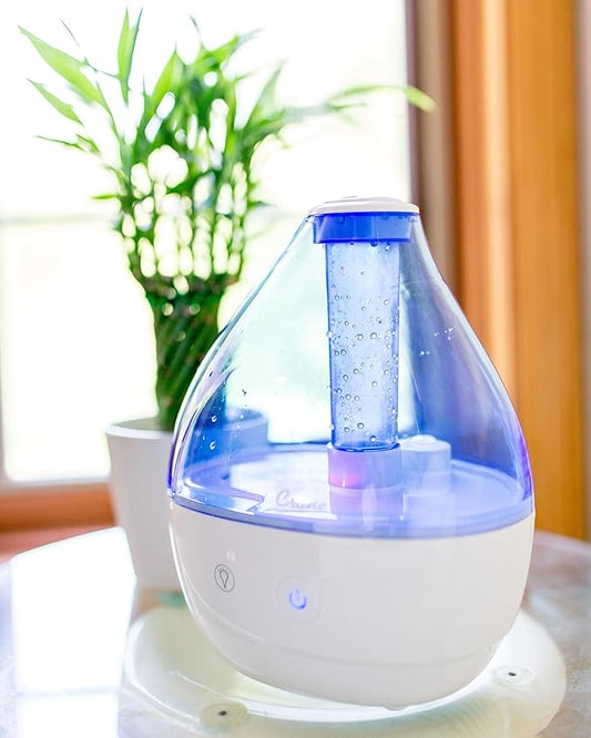 Crane Personal Ultrasonic Cool Mist Humidifier – 1.5 Liter, 8-Hour Run Time, Whisper Quiet, Auto Shut-Off, Filter-Free for Small Rooms, Offices, Nursery, Travel