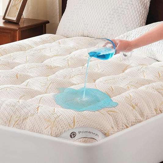 100% Waterproof Full Size Mattress Topper, Thick Pillow Top Mattress Pad,Up to 21 Inch Deep Pocket,Soft Breathable Mattress Pad for Back Pain, Protector Cover(Beige)