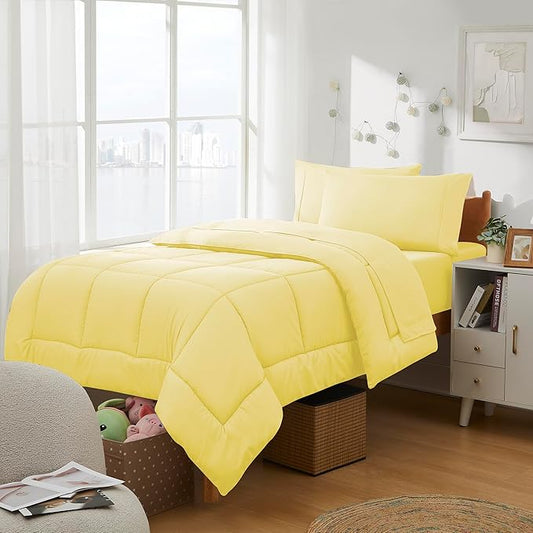 Dorm Room Essentials College Bedding Comforter Set 5 Piece Twin XL Size Bed in a Bag for College Students Boys and Girls, Twin XL, Yellow