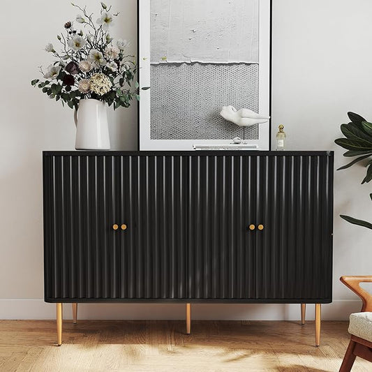 48" Sideboard Buffet Cabinet with Storage,Modern Accent Cabinet with 4 Door and Removable Shelves,Credenza Buffet Table for Living Room,Dinning Room,Entryway,Black