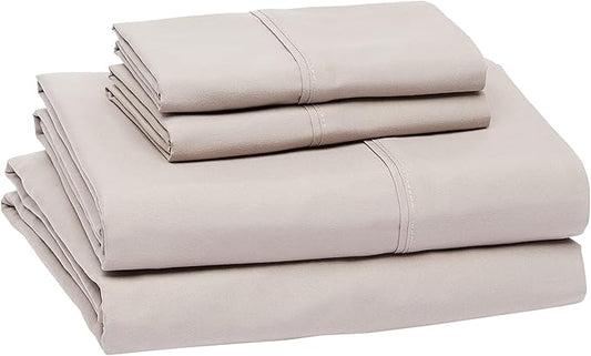 Amazon Basics Lightweight Super Soft Cooling, Easy Care Breathable Wrinkle Free Microfiber Comfortable 4-Piece Bed Sheet Set with 14-Inch Deep Pockets, Queen, Taupe, Solid