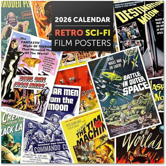 Retro Sci-Fi Wall Calendar 2026 12" x 12" FSC® Plastic Free - Starts Week On Sunday | Family Planner Vintage Calendar 2026