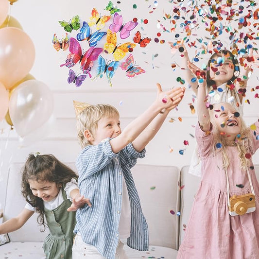 Butterfly Wall Décor 72 PCS, 3D Butterflies Stickers for Party Decorations with Magnets(Colorful, 72)
