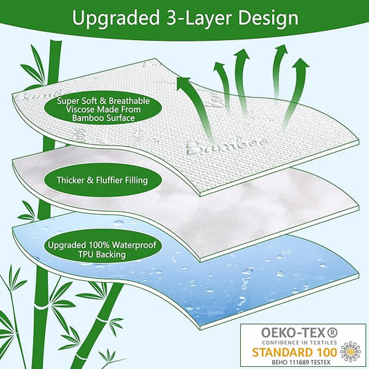 GOONIK Queen Mattress Protector, Breathable Bamboo Viscose Waterproof Queen Size Mattress Pad Cover with 6-18 inches Deep Pocket
